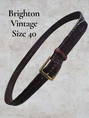 Vintage Brighton Men’s Brown Braided Leather Belt Size 40 Brass Woven